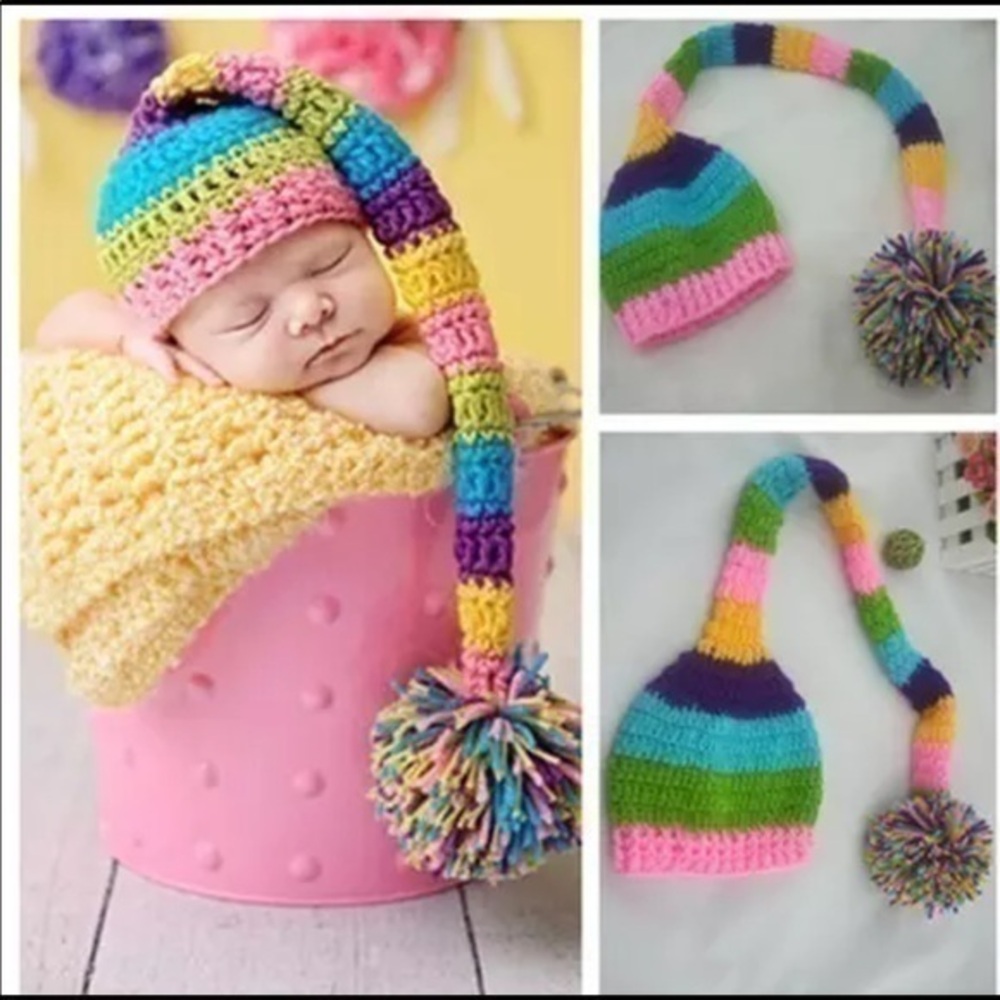 Colorful long tail photo prop hat